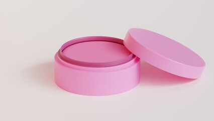 3d jar with pink blush powder 3d illustration on isolated background