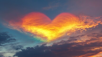 Fototapeta premium A stunning sky displaying heart-shaped clouds in vibrant colors, creating a romantic backdrop perfect for Valentine's Day love and celebrations