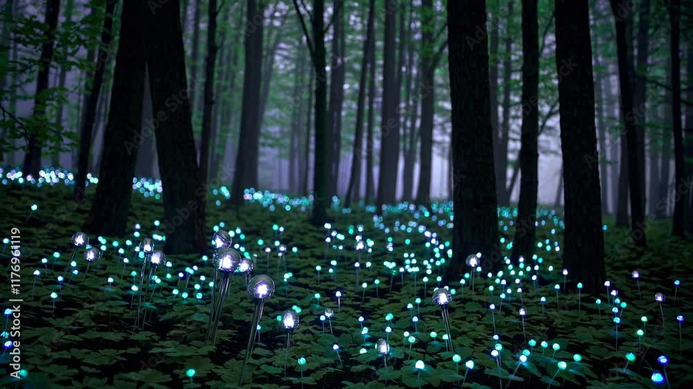 Aufkleber mystical glowing flowers create enchanting atmosphere in a forest at night