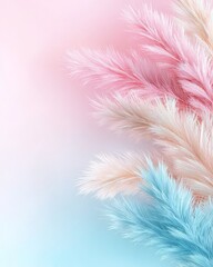 Pastel Pink Beige and Blue Pampas Grass on Soft Gradient Background
