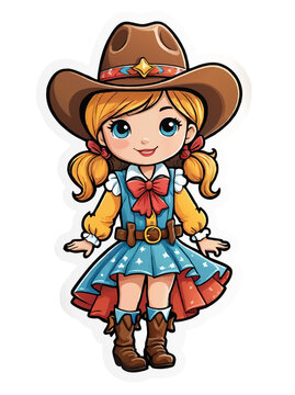 little girl in western countrystyle outfir vector sticker ornament