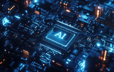 Fototapeta premium Photo of a processor chip on a printed circuit board