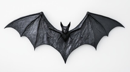 A black bat with a large head and wings