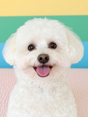 Portrait of an adorable smiling white puppy dog, heal