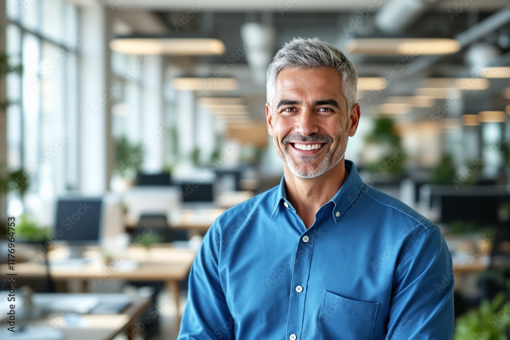Leinwandbilder smiling man in office environment with modern open-space concept.