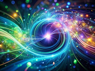 Obraz premium Quantum Computing: Long Exposure of Abstract Data Flow & Entanglement