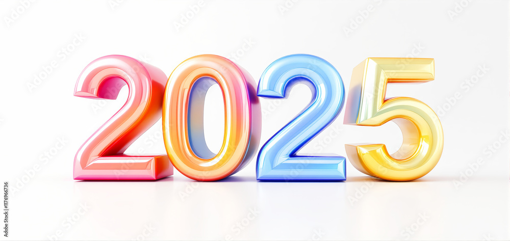 Poster Colorful 2025 Numbers Display on Light Background.