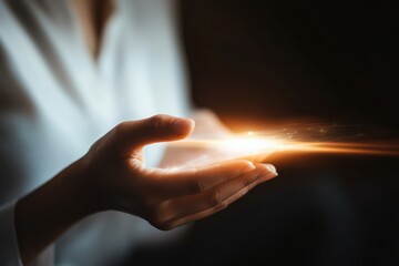 Professional Woman Engaging with a Holographic Chart in a Dim Ambient Setting Featuring Advanced Technology and Futuristic Aesthetics