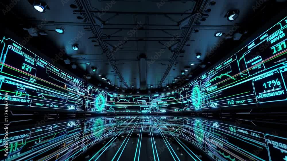 Poster High-tech digital environment featuring interactive data displays for advanced analytics