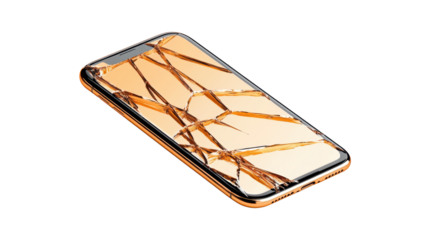 Broken smartphone screen on transparent background
