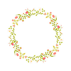 Floral frame, spring simple flowers on white isolated background. Vector illustration