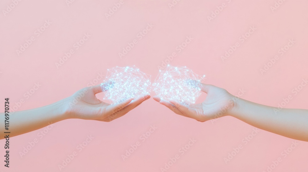 Leinwandbilder abstract financial connection hands holding illuminated graphs against pastel backdrop