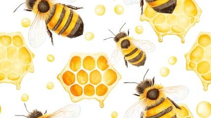 Vibrant Bees and Honeycombs Pattern for Nature and Agriculture Themed Designs