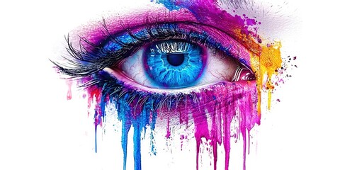 Colorful eye with blue and pink paint