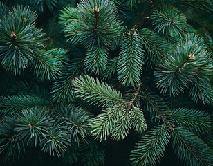 Beautiful Christmas Background with green fir tree brunch close up, Generated image