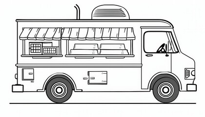 A simple food truck coloring page. Perfect for kids' activities, educational materials, or restaurant promotional items. Customize it with colors and designs.