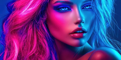 Obraz premium Woman with long hair and blue eyes