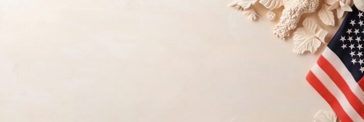 Patriotic American Flag with Autumn Leaves on Subtle Background