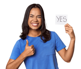 Young filipino woman showing "yes" sign
