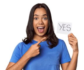 Young filipino woman showing "yes" sign