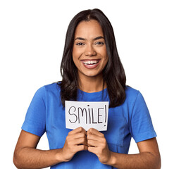 Young filipino woman with "smile" encouragement