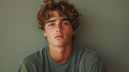 Fototapeta premium Portrait of a young man with freckles on his face