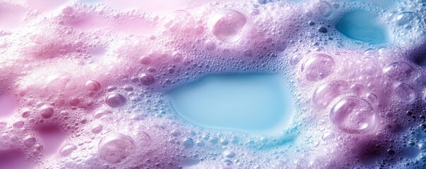 Fototapeta premium Pastel colored soap suds creating bubbles on liquid surface