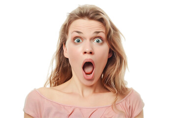 beautiful blonde woman expressing surprise and shock emotion
