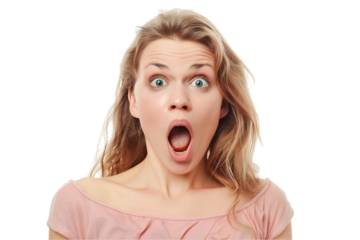 beautiful blonde woman expressing surprise and shock emotion