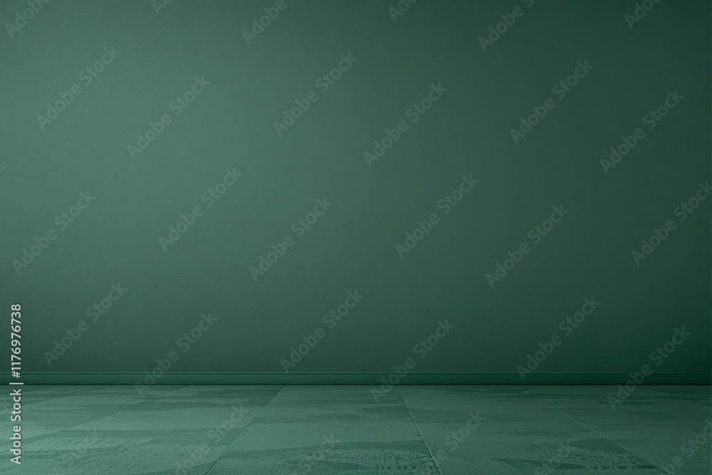 Poster minimalistic dark green interior wall with matching tiled floor, clean and empty space.