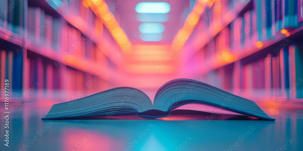 Poster pastel dream a surreal korean library with open books and ethereal lighting