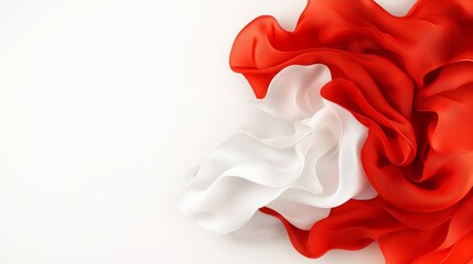 Fototapeta premium Abstract Red and White Fabric Drape Elegant Textile Texture Soft Silk Waves Flowing Material