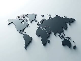 Abstract World Map with Dark Gray Continents, Minimalist Design, and 3D Relief Texture for Modern Graphic Design and Geographical Illustrations