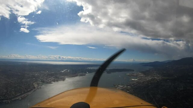 Pilot's View from Cockpit Small Propeller Airplane in Flight TIMELAPSE