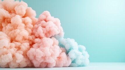 Abstract Pastel Pink and Blue Smoke Clouds on Mint Background Dreamy Design