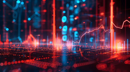 Predictive data analysis glowing trend lines and graphs