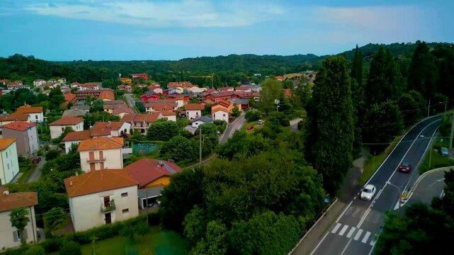 4K Aerial Drone Video of Mountainside Farmhouses in Cavallasca, Italy on a Summer Evening