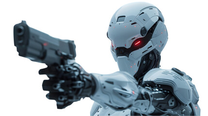 Naklejka premium Futuristic Man Holding Gun isolated on a transparent background
