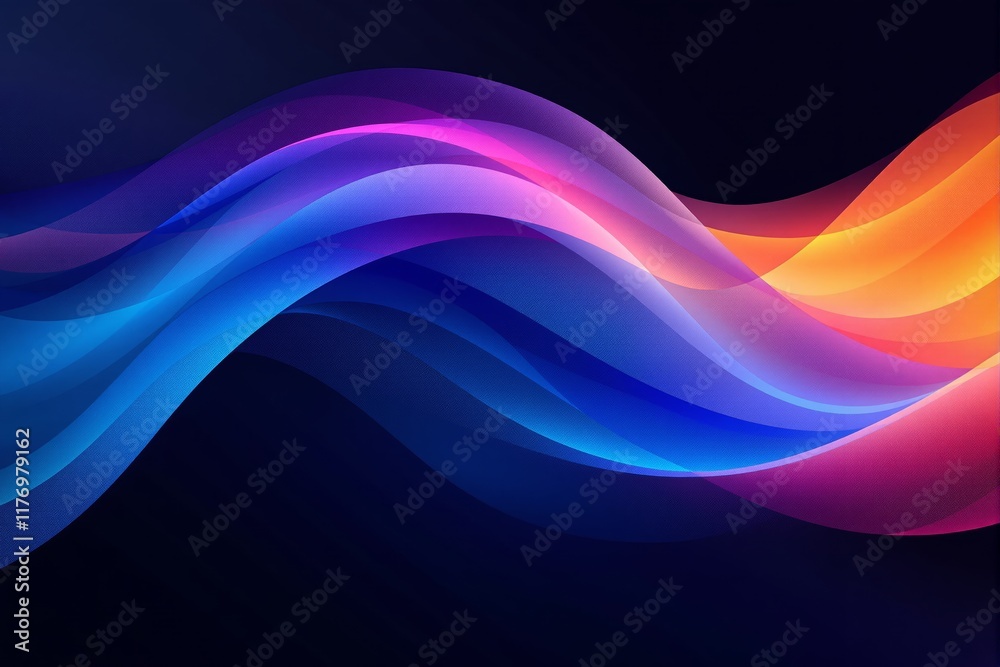 Poster Abstract colorful wave pattern with vibrant gradient tones on dark background.