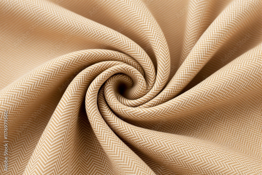 Poster Close-up of folded beige herringbone-patterned fabric with detailed texture.