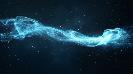 Ethereal blue light wisps flowing through a starry night sky above an unknown cosmos