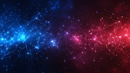 Obraz premium Colorful cosmic network connecting blue and red stars in a vast universe
