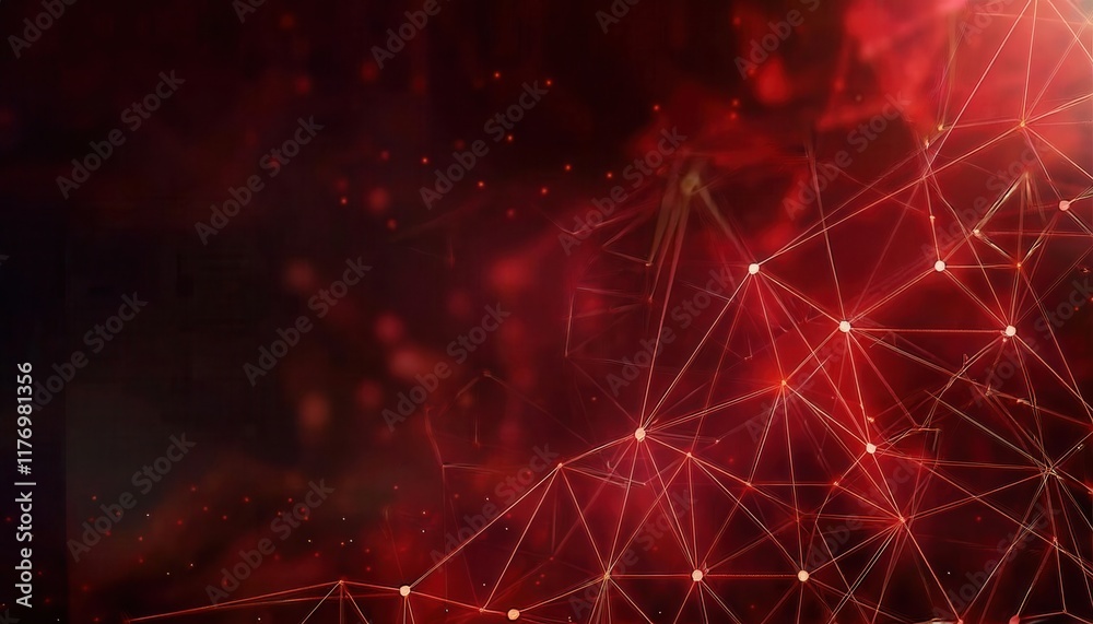 Aufkleber Dynamic Red Network of Illuminated Interconnected Nodes and Lines in Abstract Digital Web Structure for Tech, AI, and Data Concepts