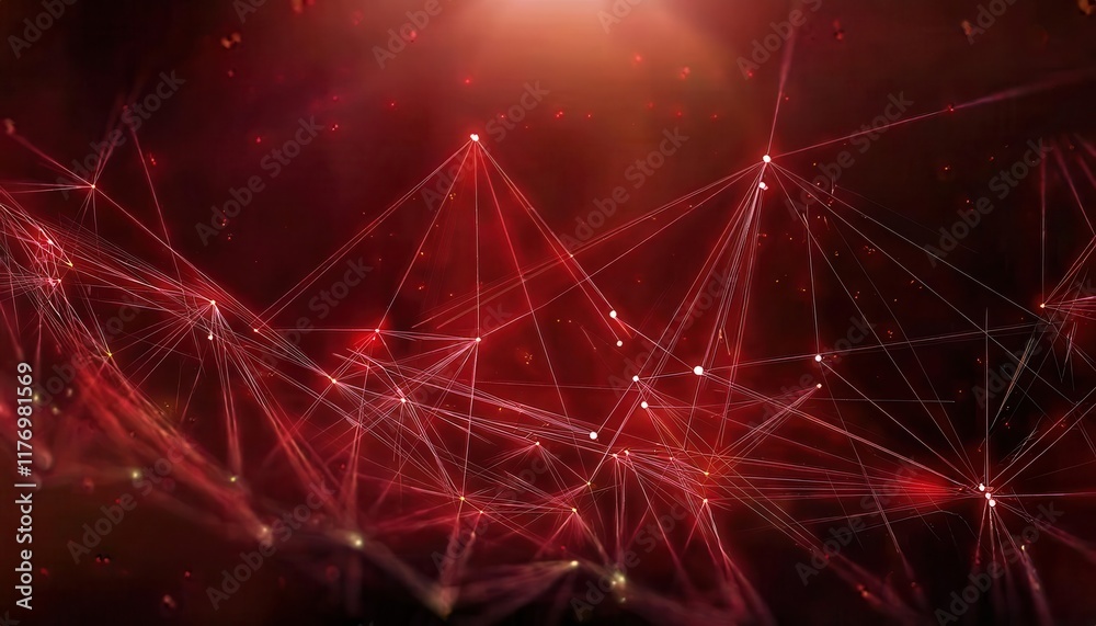 Aufkleber Dynamic Red Network of Illuminated Interconnected Nodes and Lines in Abstract Digital Web Structure for Tech, AI, and Data Concepts