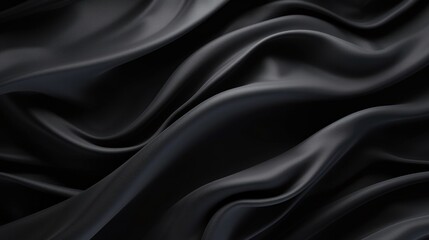 Fototapeta premium Elegant Black Silk Cloth Draped in Waves and Folds, Showcasing Fluid Texture and Luxurious Appearance in a Stunning Visual Composition