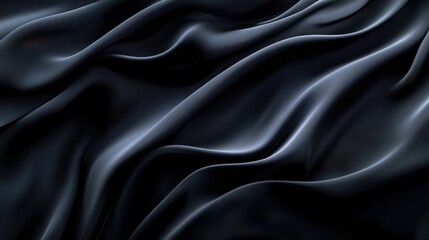 Fototapeta premium Smooth black silk fabric texture background with elegant wave patterns showcasing luxurious surface and fine detail ideal for design projects and artistic purposes