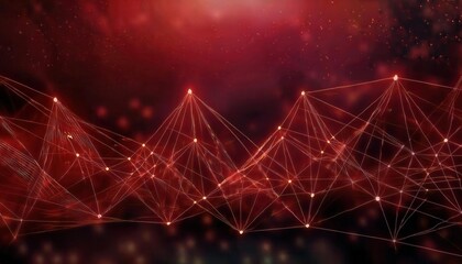 Dynamic Red Network of Illuminated Interconnected Nodes and Lines in Abstract Digital Web Structure for Tech, AI, and Data Concepts