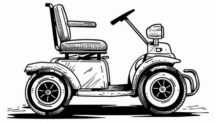 Hand-drawn vector sketch of a mobility scooter. Ideal for healthcare, accessibility, and senior living related designs.