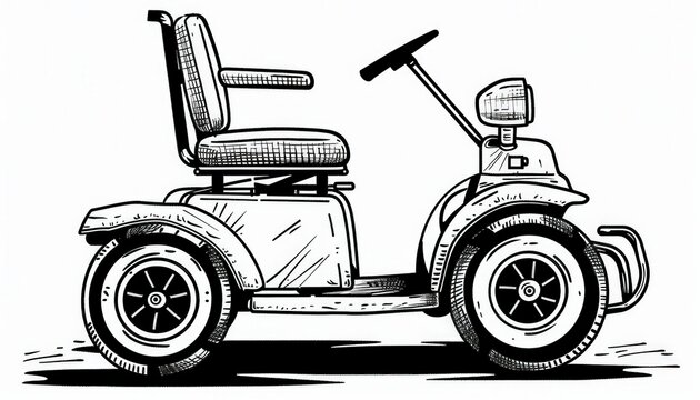 Hand-drawn vector sketch of a mobility scooter. Ideal for healthcare, accessibility, and senior living related designs.