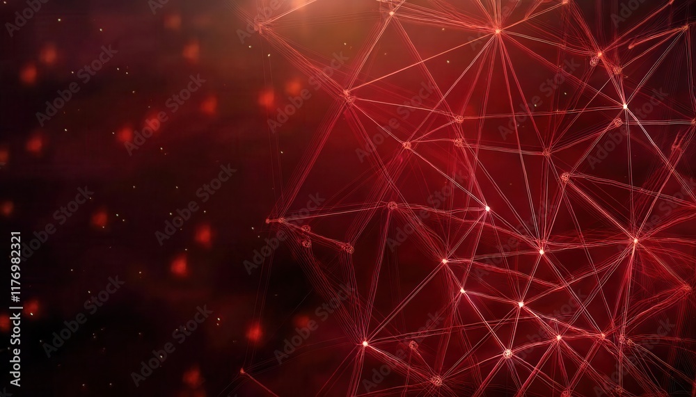 Aufkleber Dynamic Red Network of Illuminated Interconnected Nodes and Lines in Abstract Digital Web Structure for Tech, AI, and Data Concepts